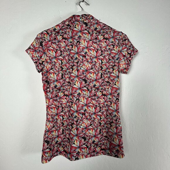 Daily Sports Womens Floral Print Short Sleeve Polo Shirt Medium Stretch Red - Picture 2 of 8